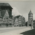 Augsburg, Jakoberstraße mit Färberhaus und Jakobertor. Ca. 1920er/1930er Jahre